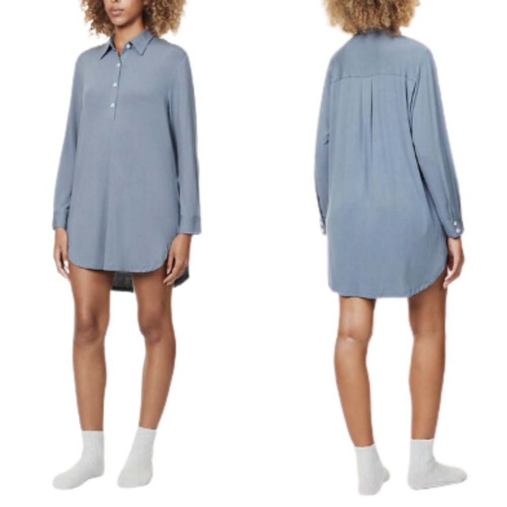 GAP Chambray Long Sleeve Tunic Dress Light Slate Gray Blue Button Down SZ Small